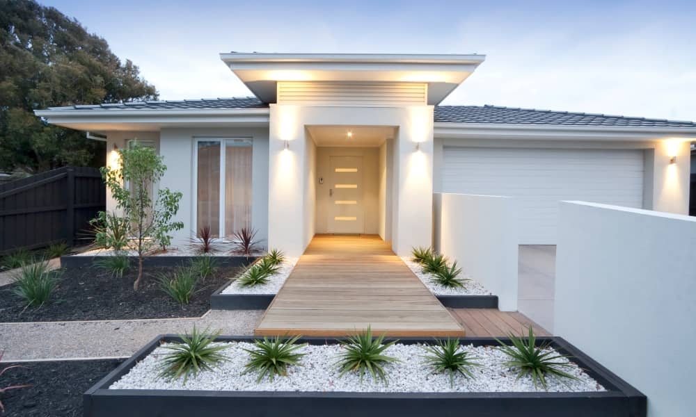 Exterior of white suburban house.