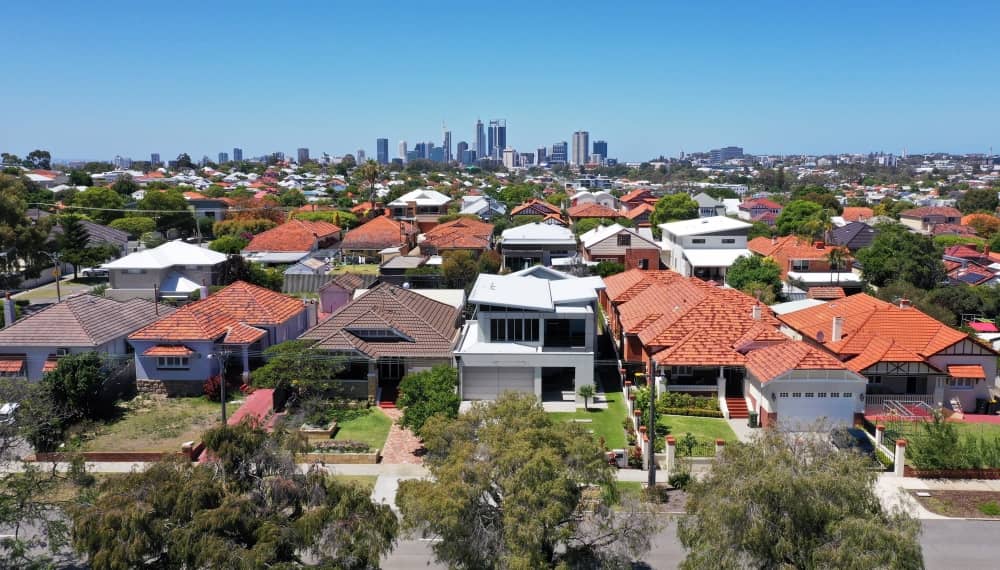 View of suburban homes in Perth.